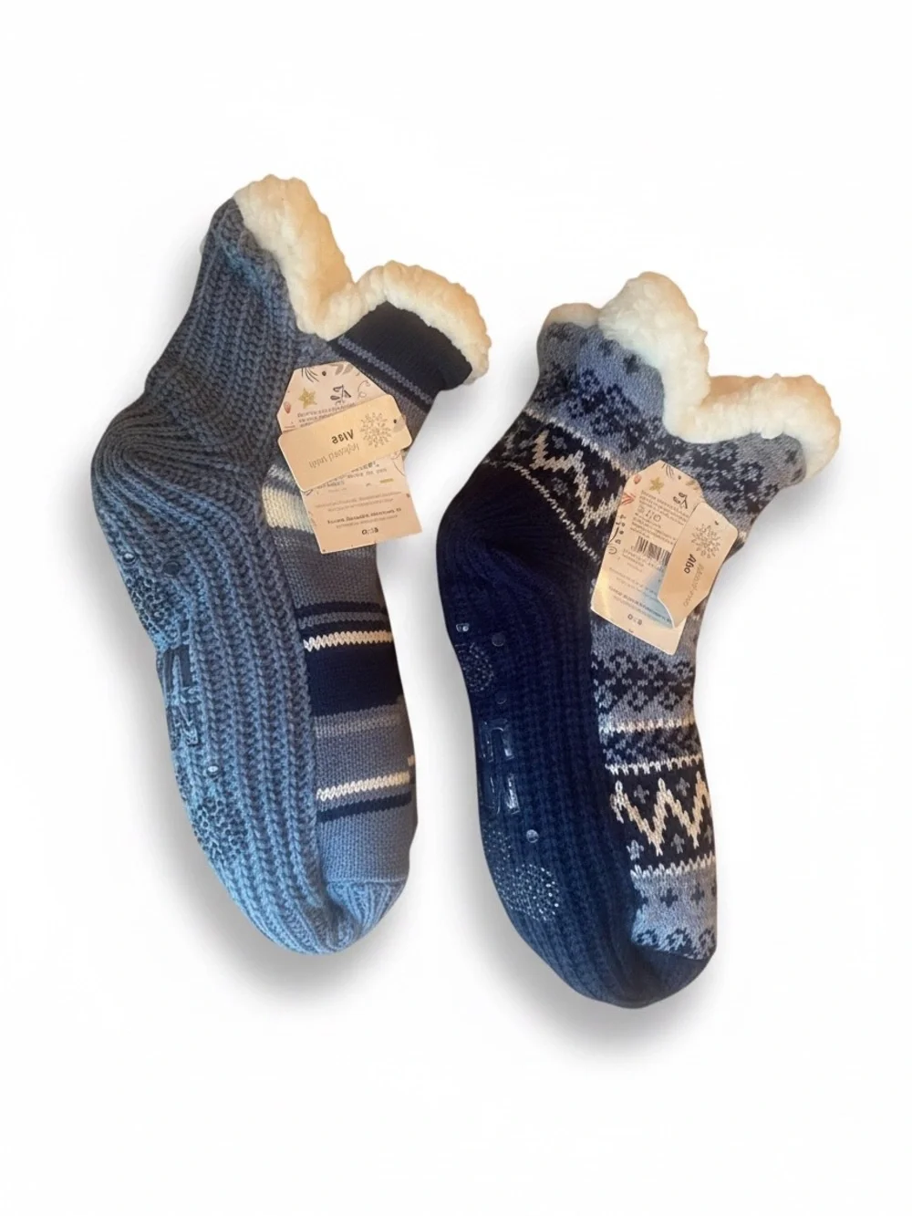 3/$25Bundle Muk Luks Unisex Sherpa-Lined Cabin Socks -Navy & Light Blue One Sz